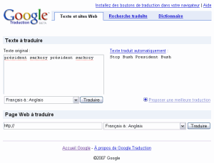 google traduction français anglais président sarkozy stop bush